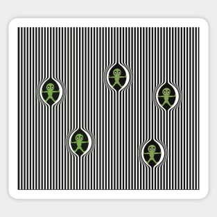 The arrival of small green men out from the striped black and white pattern Sticker